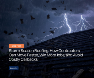 Storm damage hitting a residential roof during a lightning storm with heavy rain and flying debris, illustrating the impact of severe weather on roofing systems.
