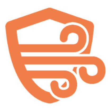 SmartFlow shield icon with airflow lines, Attic Breeze orange