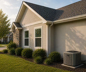 Modern suburban home exterior with visible AC unit.