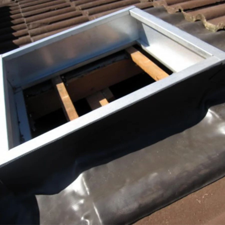 Curb-mount kit installed on a roof
