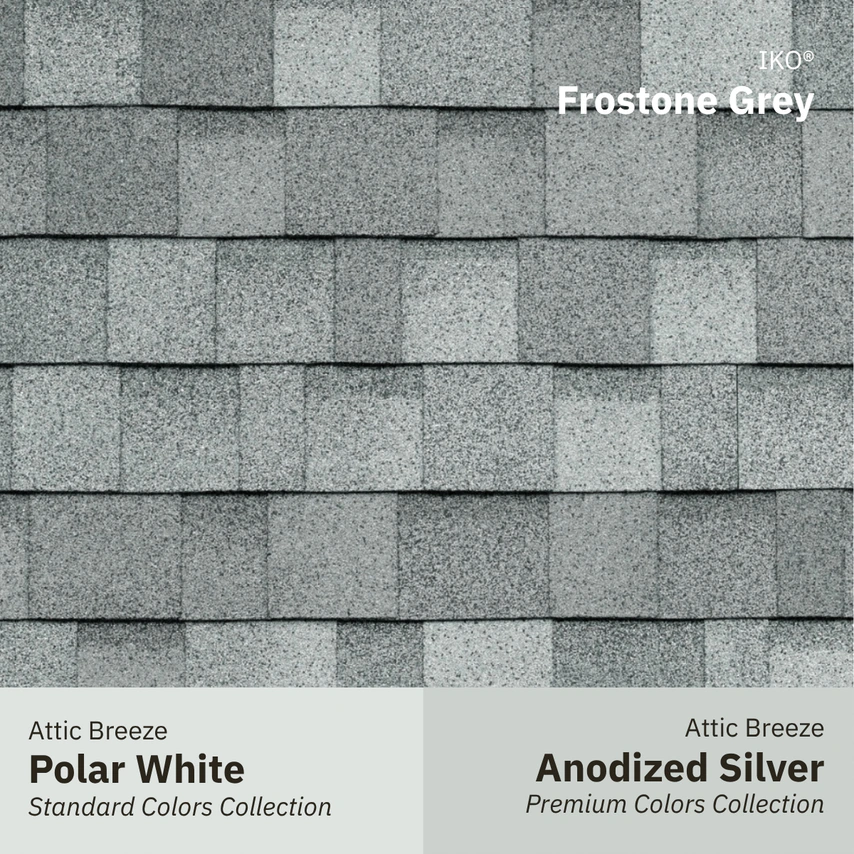 iko frostone grey w polar white anodized silver